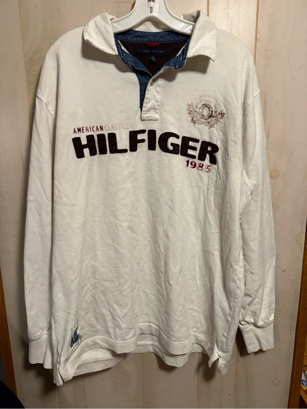 Tommy Hilfiger White Long-Sleeve Polo with Navy Trim